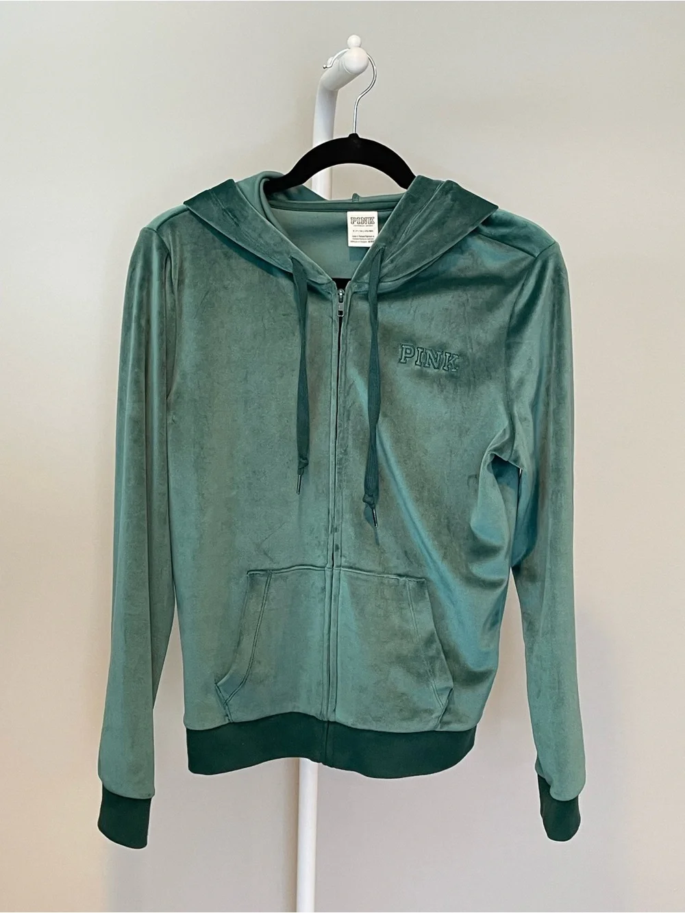 PINK Victoria's Secret Green Velour Zip Hoodie - Small